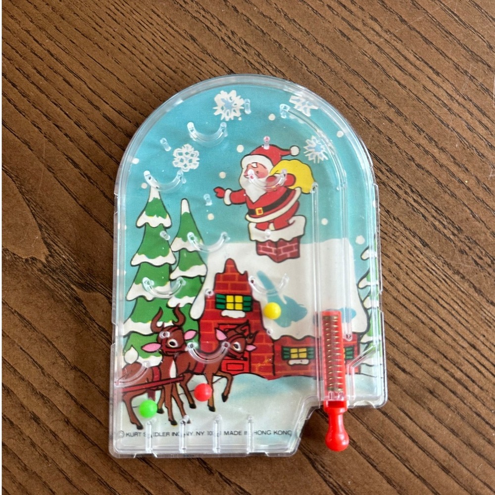 Vtg Kurt S Adler Christmas Pinball Game Santa Reindeer Handheld Toy Hong Kong
